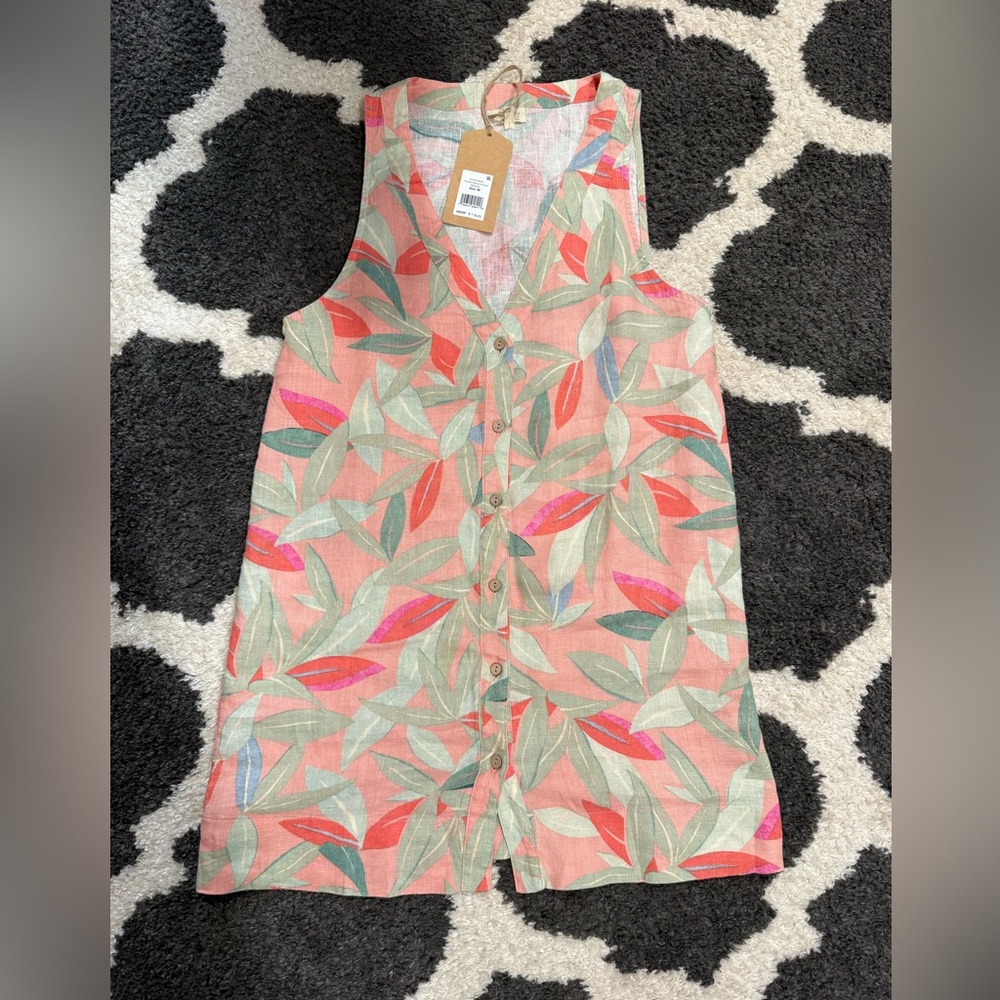 ☀️NWT Faherty Watercolor Palms Sleeveless Button-Up Linen Dress